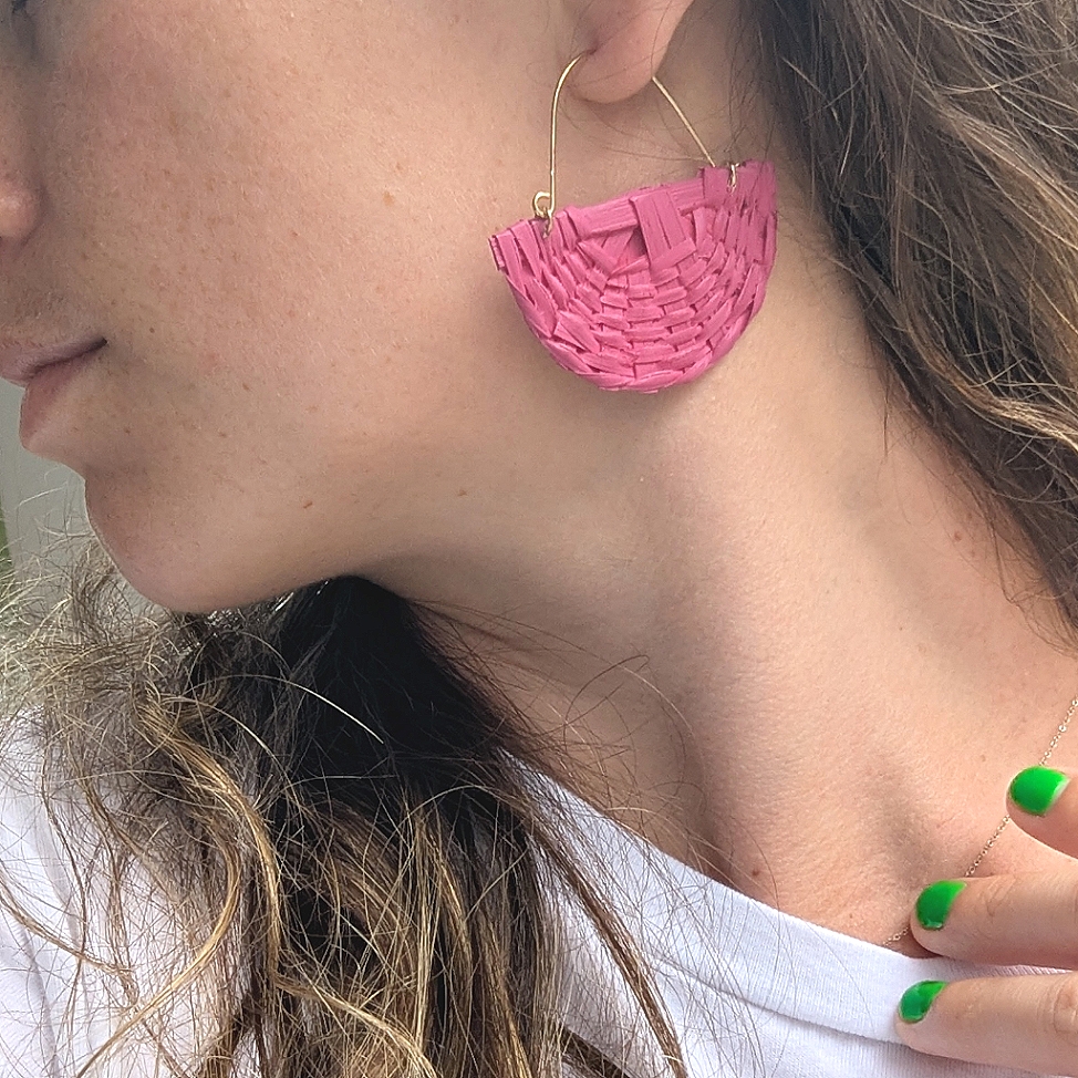 Rattan Fan Earring, Hand Woven + Natural Woven Straw Earring